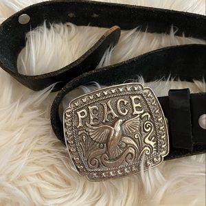 Lucky brand Peace buckle black leather belt